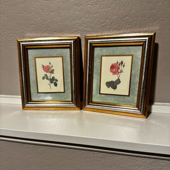 Set of 2 Vintage Rose Botanical Prints | Gold Wood Frame | Cottagecore Wall Art - Picture 4 of 11